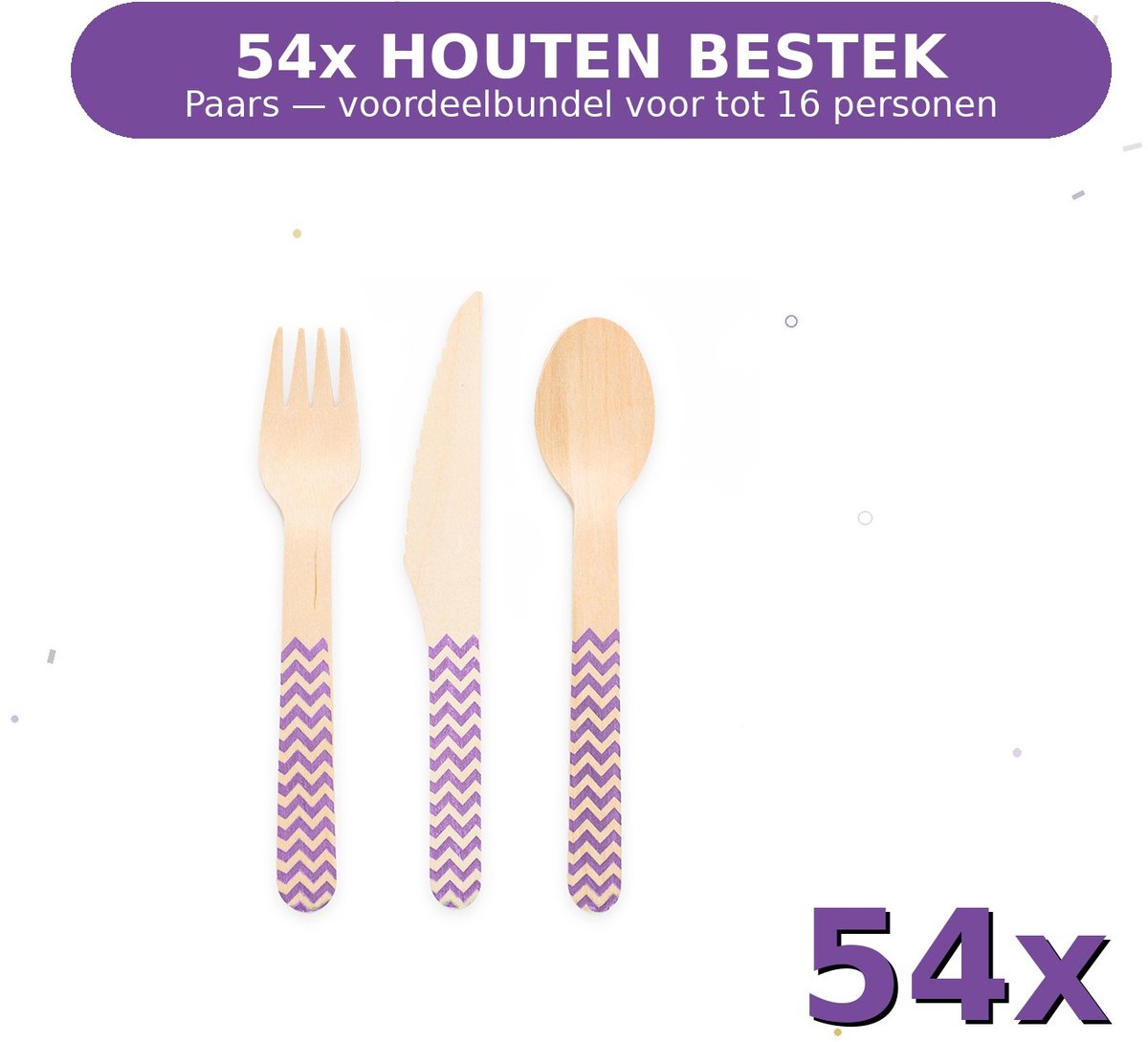 Houten bestek FSC Paars - Voordeelverpakking 54 Stuks voor tot 16 Personen - Feestartikelen