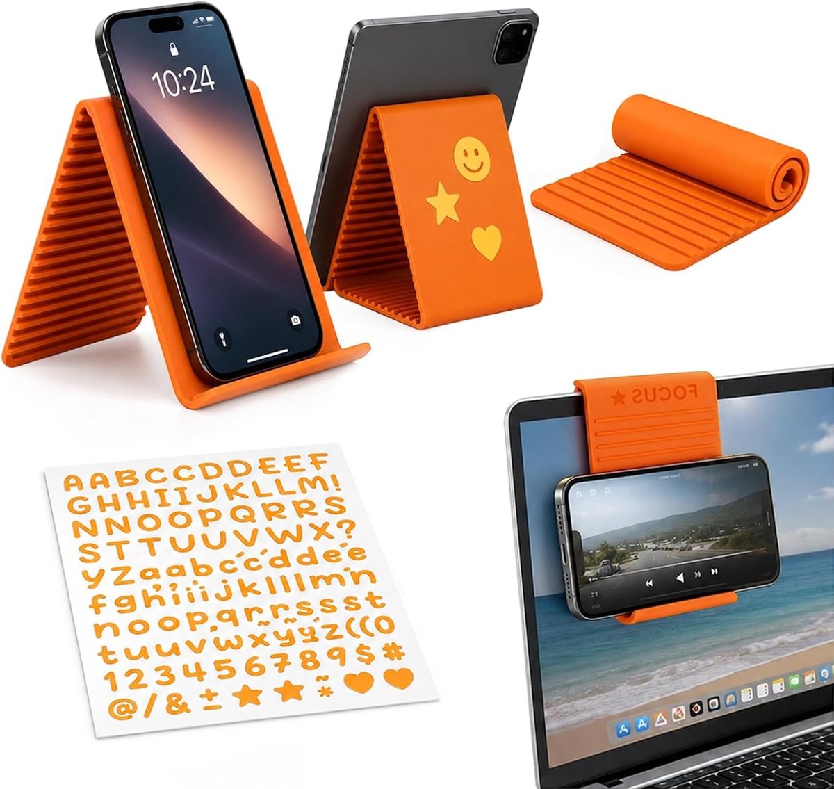 Inklapbare Telefoonstandaard - Oranje - Silicone - Voor Telefoon, Tablet en Computer