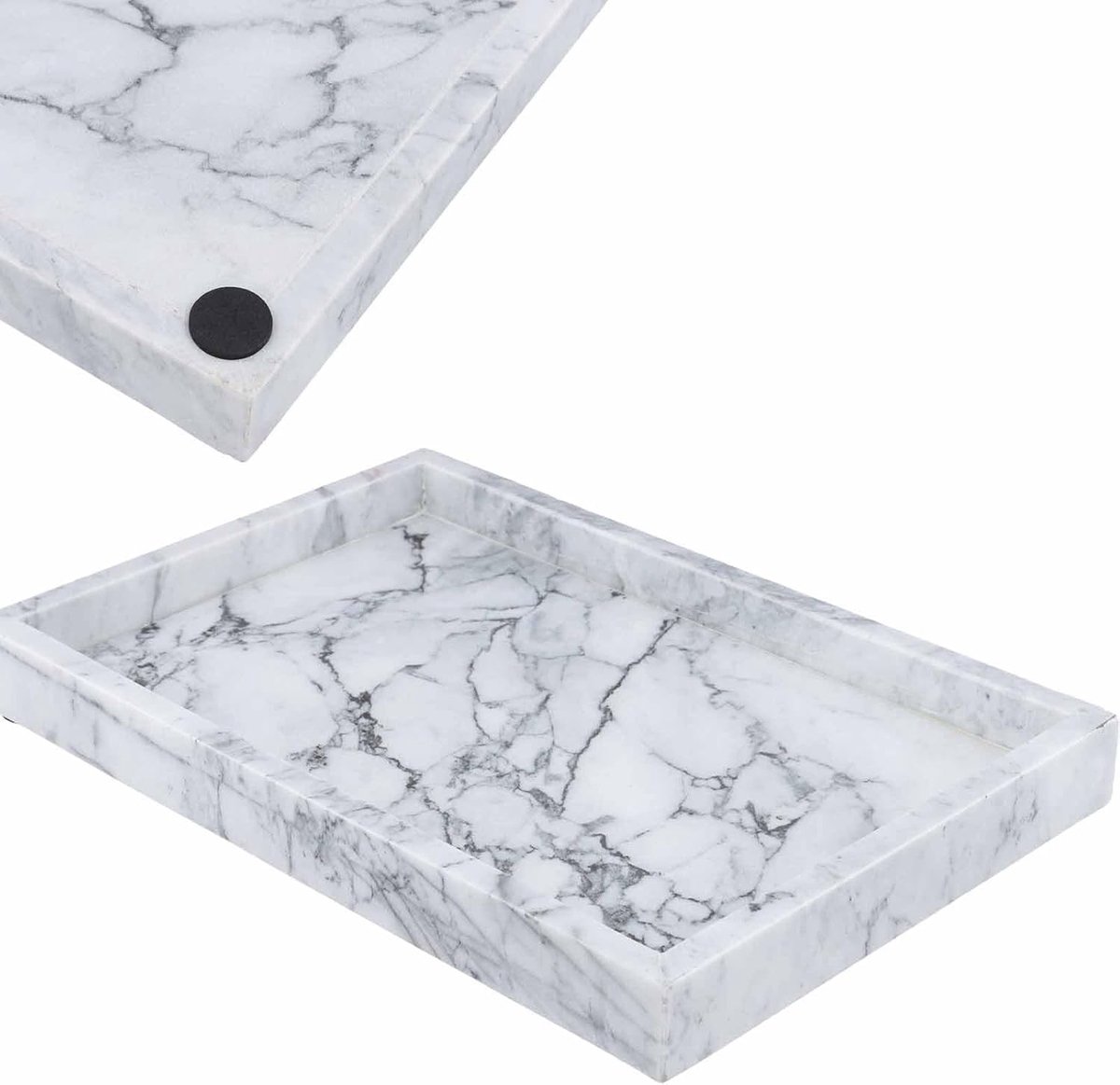 30x20x3cm Marble Trays with Non-Slip Foot Mat, Rectangular Decorative Makeup Sheet, Grey Marble Tray for Kitchen - ShopVlot