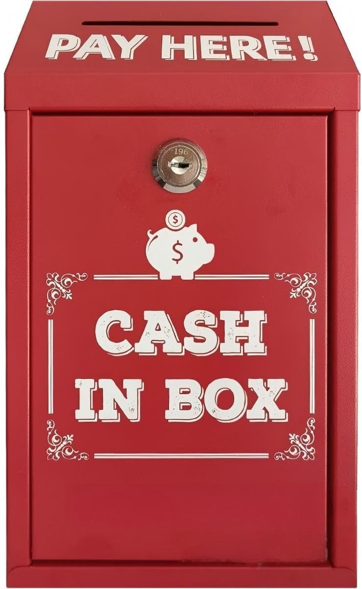 Donatiebox met slot - Rood - 14,5 x 7,5 x 26 cm - Metalen Geldkistje voor Thuisgebruik
