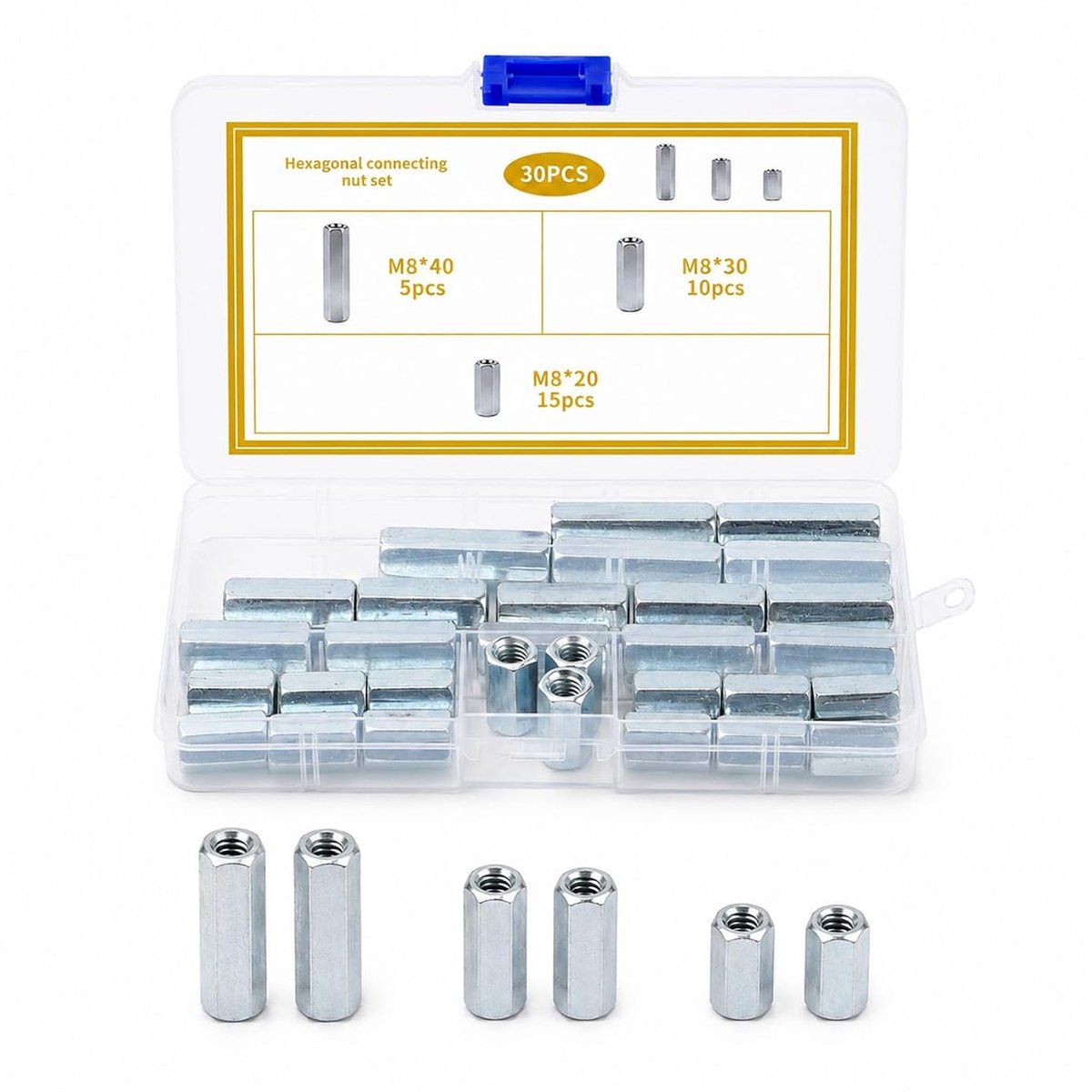 30 stuks lange moeren M8, moeren met schroefhulzen - ShopVlot