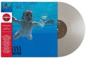 Vinyle édition limitée 1LP argent métallique Nirvana - Nevermind avec le bébé iconique nageant vers un billet de dollar.