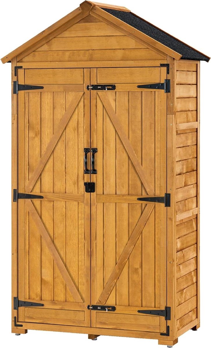 Tuinkast Hout - Opbergkast Tuin - Tuinspullen Opbergen - Waterdicht Asfalt Dak - 90x48x178 cm - Natuurlijk