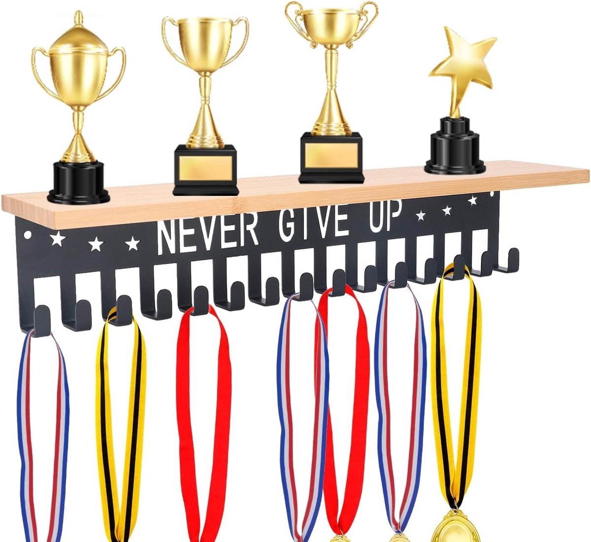 Medaillehouder met 20 Haken voor Wand, Metalen Trofee Plank voor Slaapkamers, Sportscholen en Kantoren