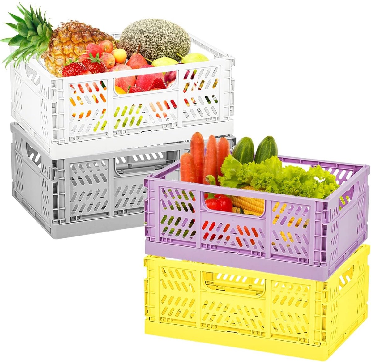 Vouwbare Plastic Opbergmanden, Set van 4, Stevige Oplossing voor Organisatie en Opslag