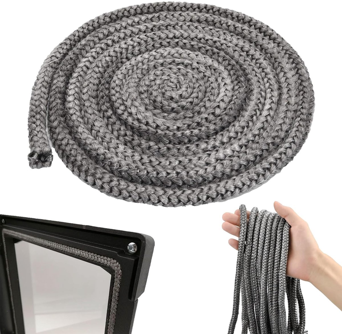 Ovenafdichtkoord voor schoorsteen en deur, vuurvaste afdichtingstape voor kachelpijp, 10mm x 3m, ideaal voor haard en ovenisolatie