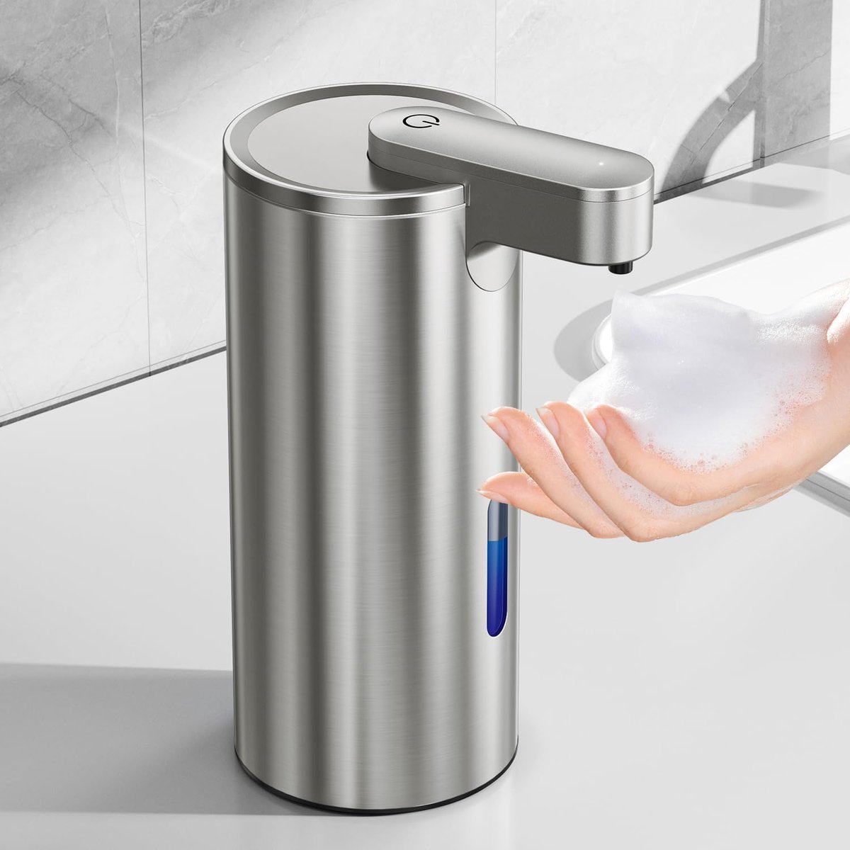 Automatische zeepdispenser 11,5 oz - roestvrij staal - contactloos en verstelbaar - ideaal voor keuken en badkamer - ShopVlot