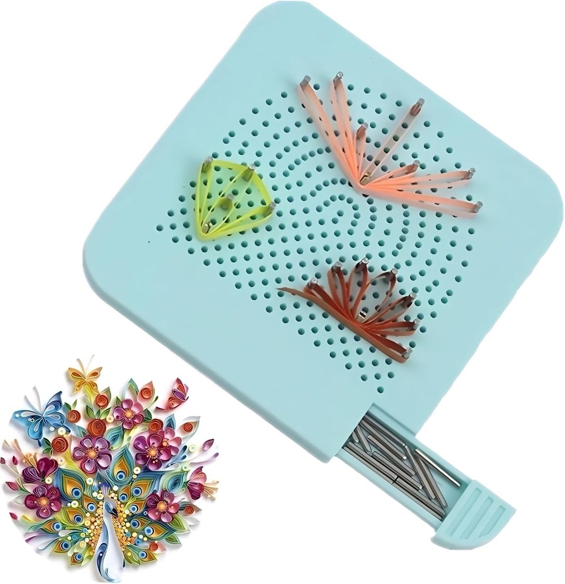 Quilling Bord met Opbergmogelijkheden, Marker en Papier Rasters - Creatieve Gereedschappen voor Beginners en Hobbyisten