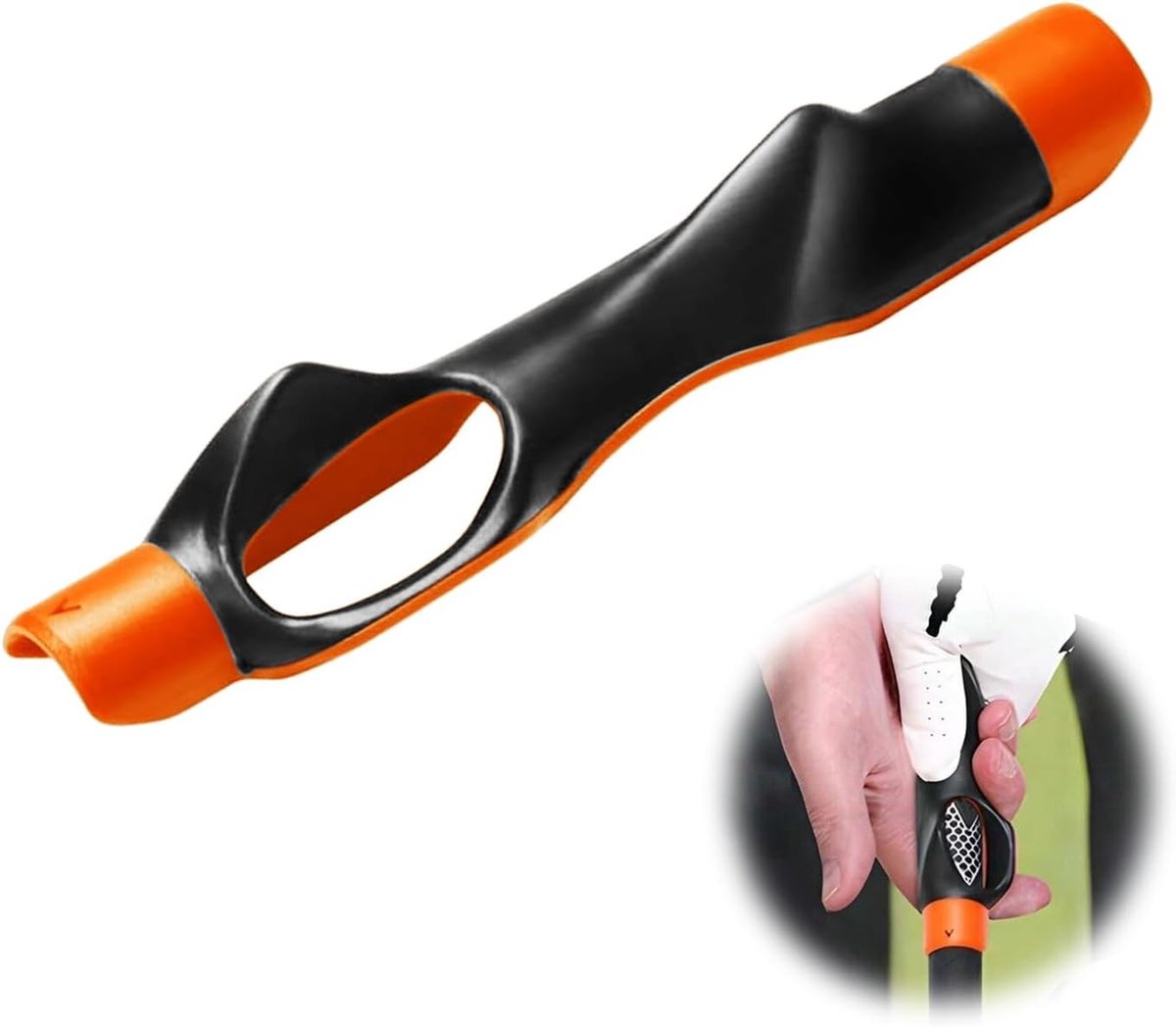 Verbeter je golftechniek met een grip- en swingtrainer voor de juiste handpositie en grip in oranje/rood
