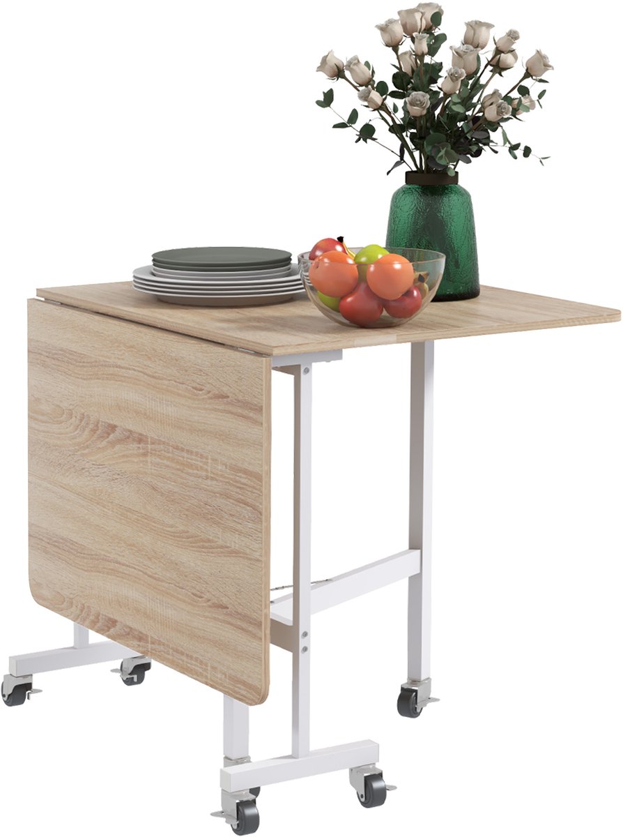 HOMCOM eettafel - met wielen - MDF - staal - bruin