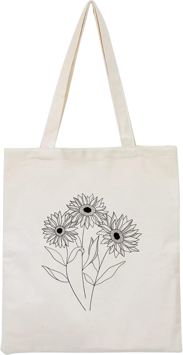 Herbruikbare Canvas Tas met Bloemenprint, Schattige Kat Ontwerp, Perfect voor Leraars en Winkelen, Eco-vriendelijk en Duurzaam