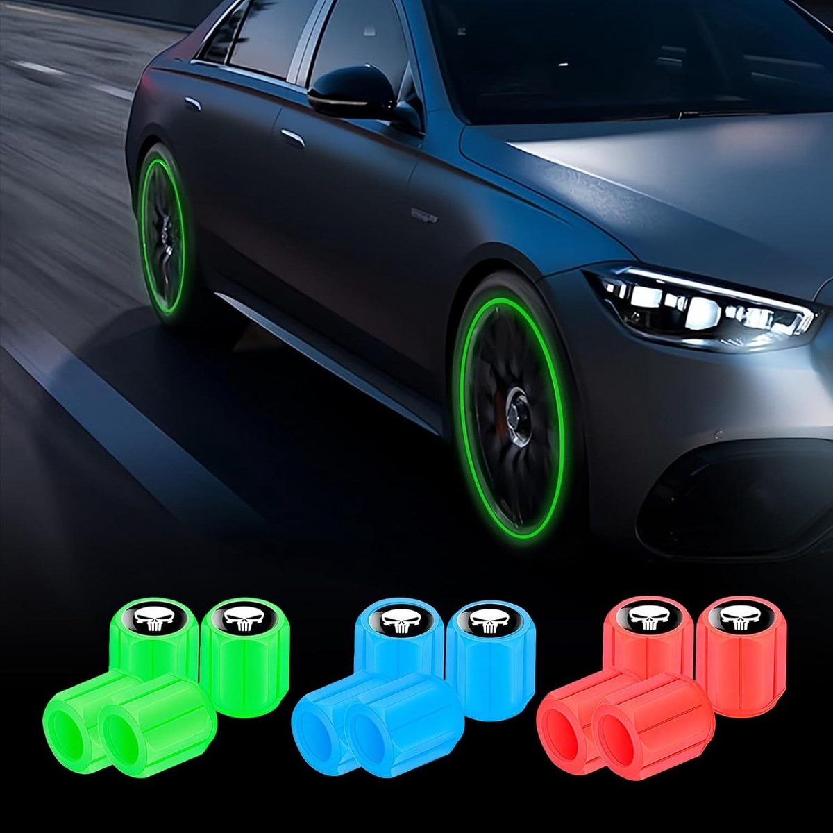 Set van 12 Fluorescerende Ventieldoppen in 3 Kleuren, Glow in the Dark Stofdoppen voor Auto Banden, Universele Ventieldoppen voor Auto, SUV, Vrachtwagen en Motorfiets, Bandenaccessoires en Decoratie