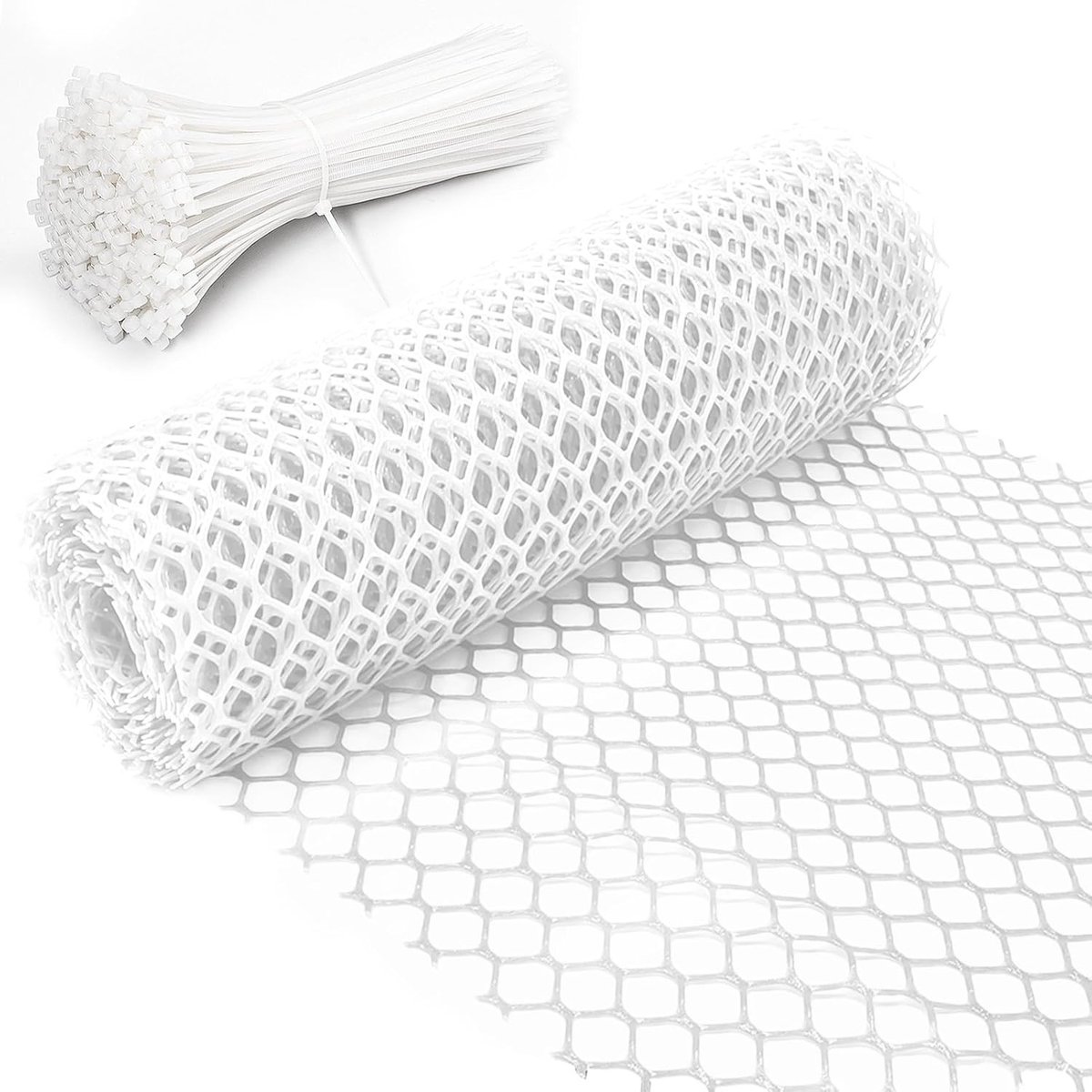 6 m x 40 cm Draadgaas voor Bescherming van Tuin en Balkon - Fijn Gaas voor Kippen, Honden en Tuindieren met 100 Kabelbinders - Wit