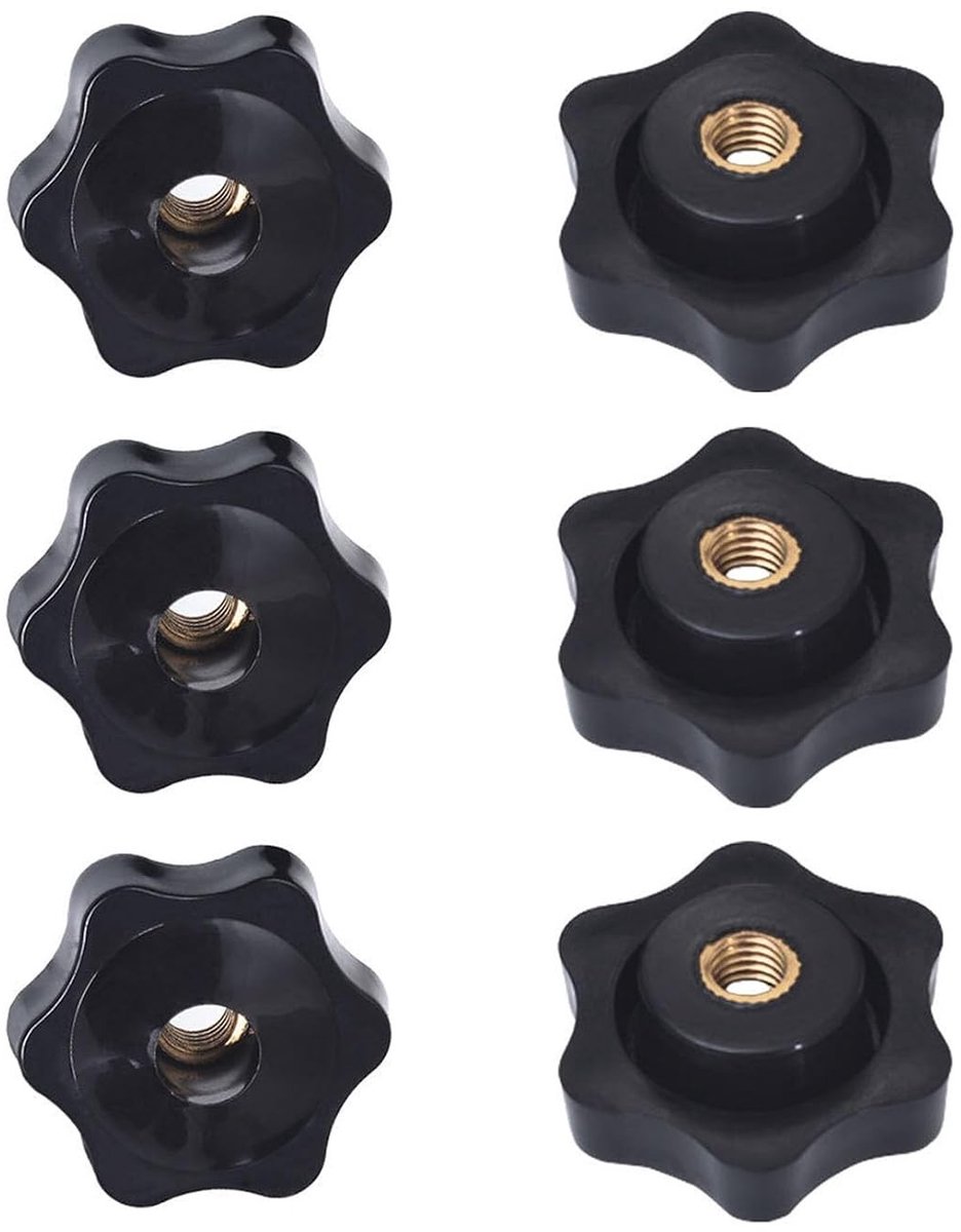 Set van 6 M6 Vleugelmoeren met een buitendiameter van 32 mm voor fitnessapparatuur en machines - Stervormige gripmoeren, kunststof knelmoeren en vleugelmoeren
