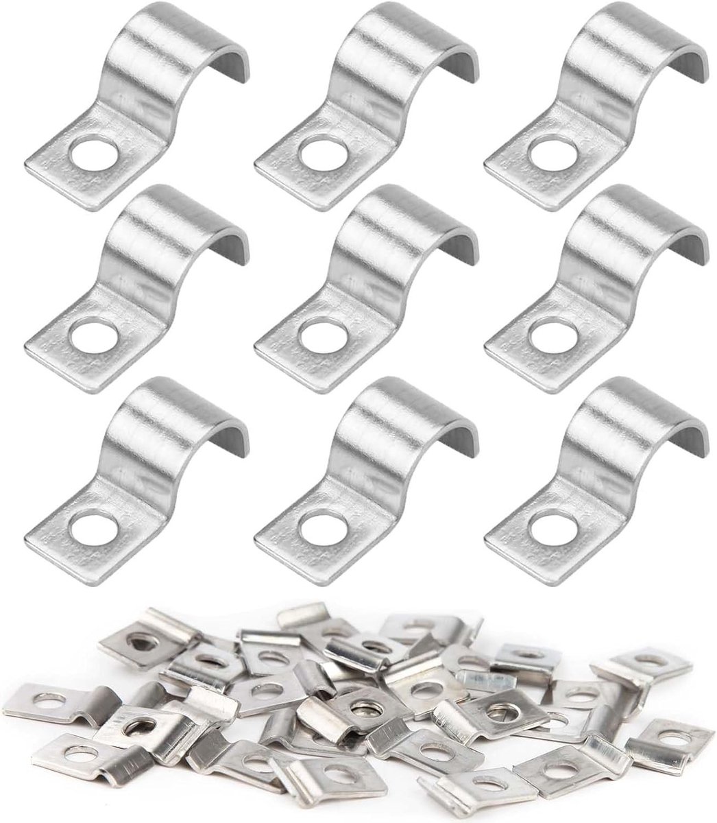 Set van 50 metalen slangklemmen voor bevestiging, geschikt voor slangen, kabels en kleine buizen, diameter 10 mm, roestvrij staal, duurzame klemmen voor veelzijdig gebruik