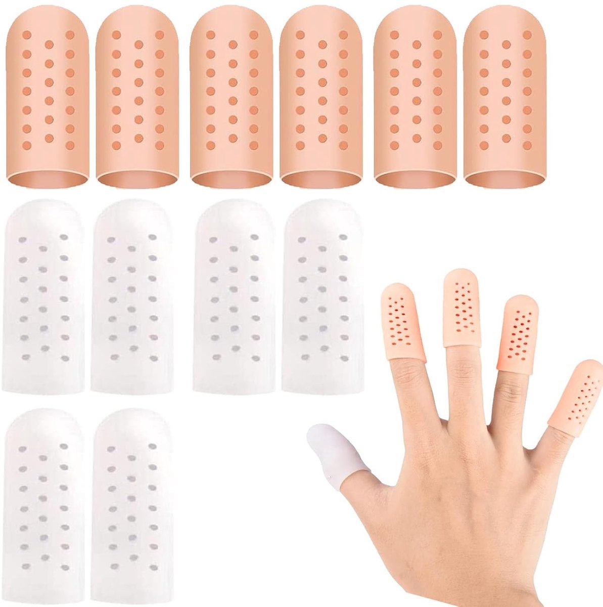 Siliconen Vingerbescherming Set van 12, Gel Vingerling voor Ademhalingsbescherming, Duurzame Vingerbeschermers en Dempers