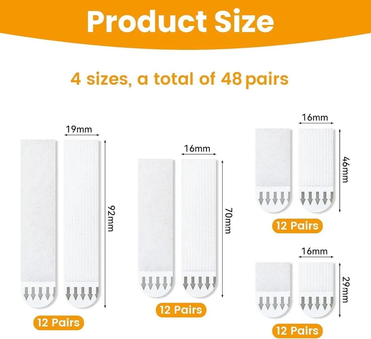 48 paar (96 stroken) afneembare, waterdichte ophangstrips Geschikt voor fotolijsten, zonder boren, verkrijgbaar in de maten S/M/L/XL, Geschikt voor het ophangen van fotolijsten en kerstversieringen.