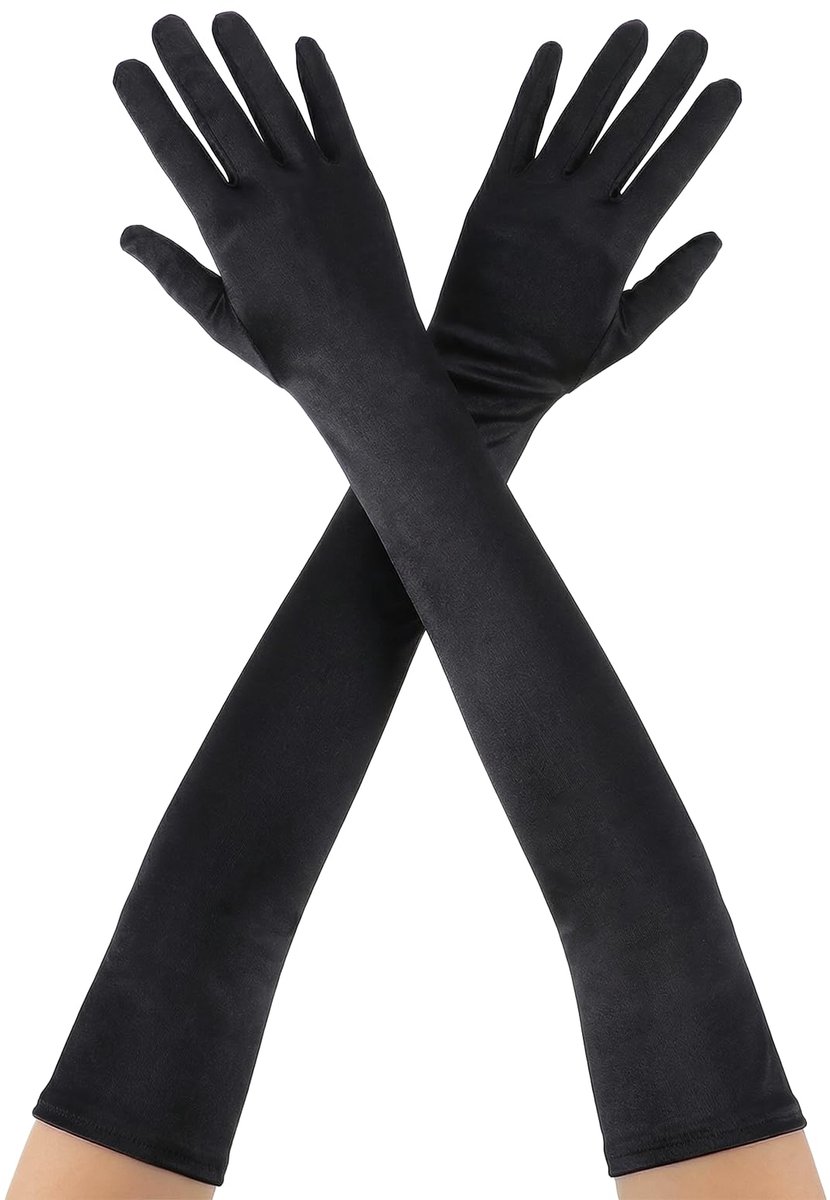 Lange dameshandschoenen zwart - satijn - elegante zijden handschoenen - perfect voor een maskerade - ShopVlot