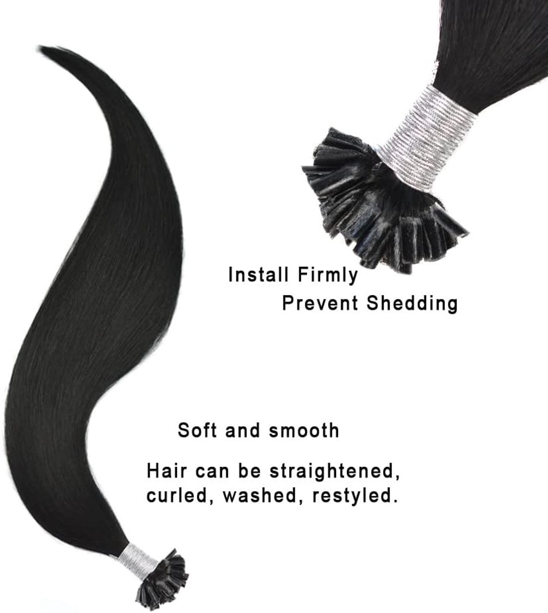 Keratine Haar Extensions 50cm Steil Remy Echte Mensenhaar U Tip voor Volumineus en Natuurlijk Haar (50g #1 Zwart)