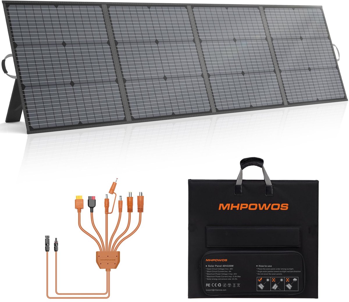 Draagbaar zonnepaneel 220 W - monokristallijn - IP67 waterdicht - duurzame zonne-oplader voor off-grid gebruik - ShopVlot