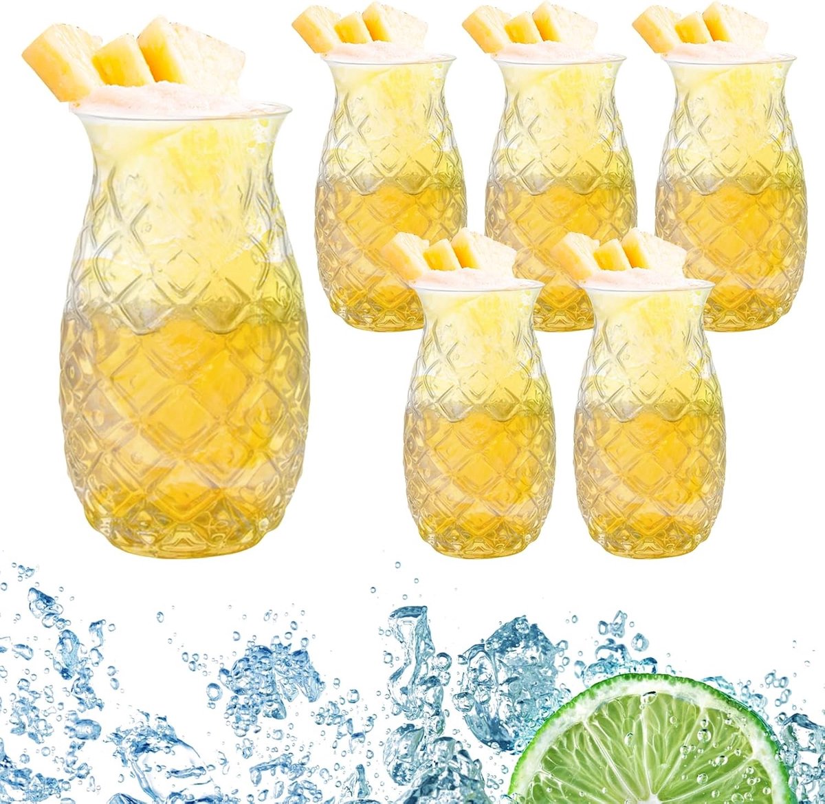 Set van 6 Cocktailglazen van 480ml - Ideaal voor Bar, Feestjes en Verjaardagen - Duidelijke Glazen met Ananas Motief voor Cocktails en Sappen