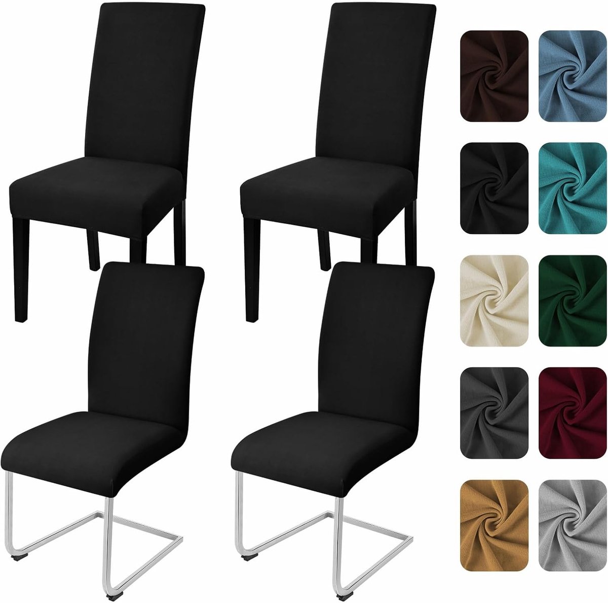 Set van 4 Rekbare Stoelhoezen voor Schommelstoelen, Wasbare Beschermhoezen voor Keuken, Restaurant en Bruiloften (Zwart, 4 Stuks)