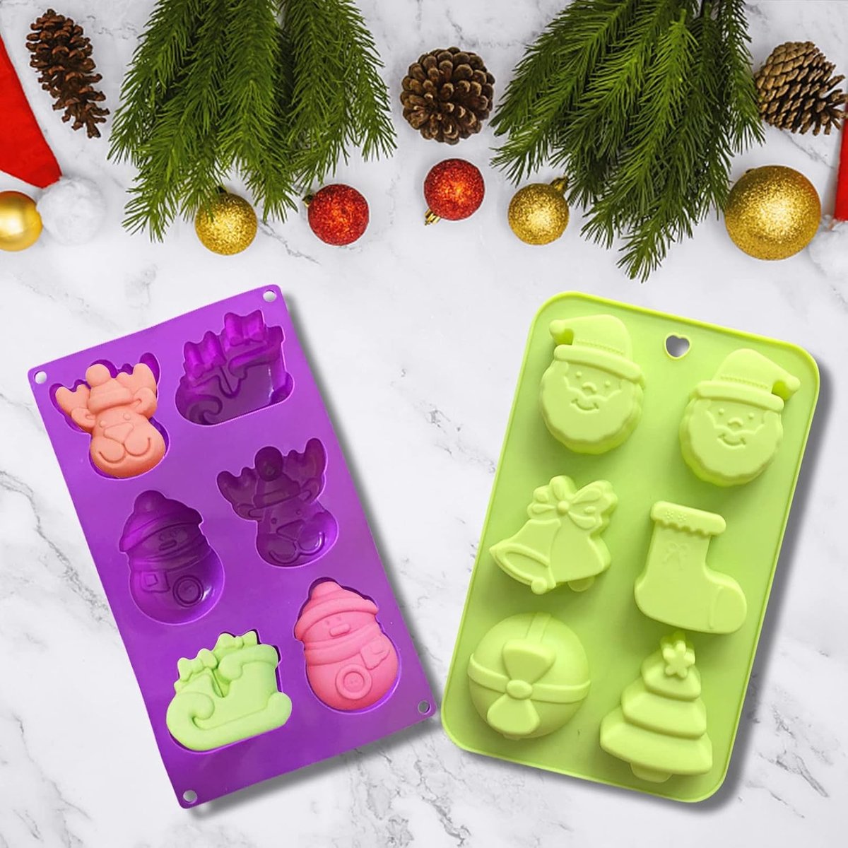 Kerst Silicone Mallen voor Bonbons, 2-delige Set met 6 Holes, Ideaal voor Bakken en Chocolade Maken, Bakaccessoires voor Feestdagen