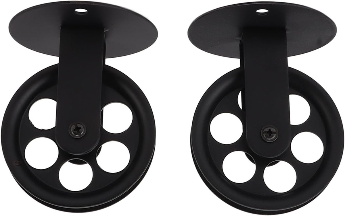 Set van 2 Industriële Wand- en Plafondpulley's voor Vintage Lampen en Decoratie, Robuuste Metalen Pulleys voor Tuin en Binnengebruik