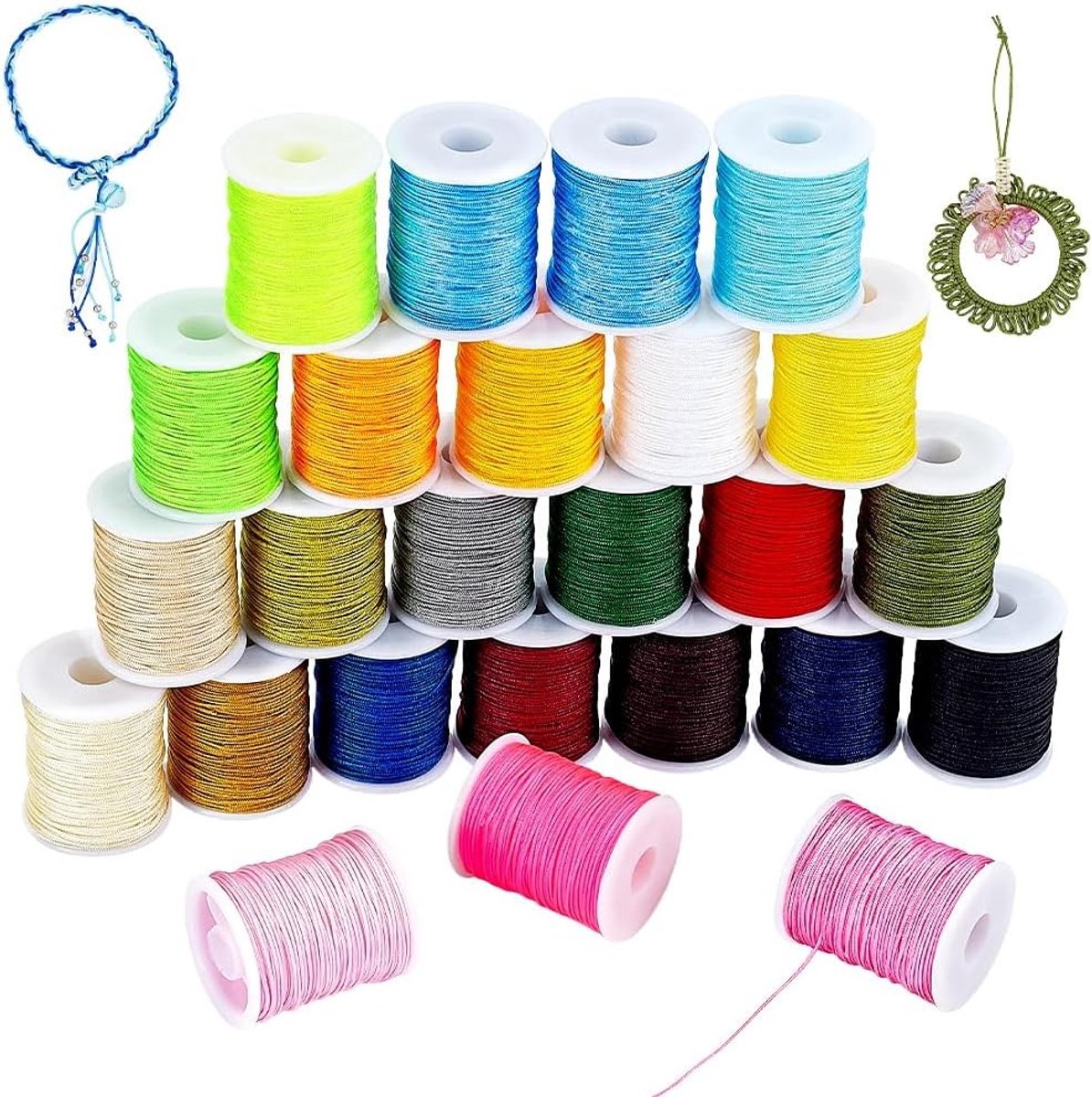 26 Kleuren 0.8mm Nylon Chinese Knopenkoord - Nylon Rijgkoord voor Shamballa en Macramé, Totaal 260m