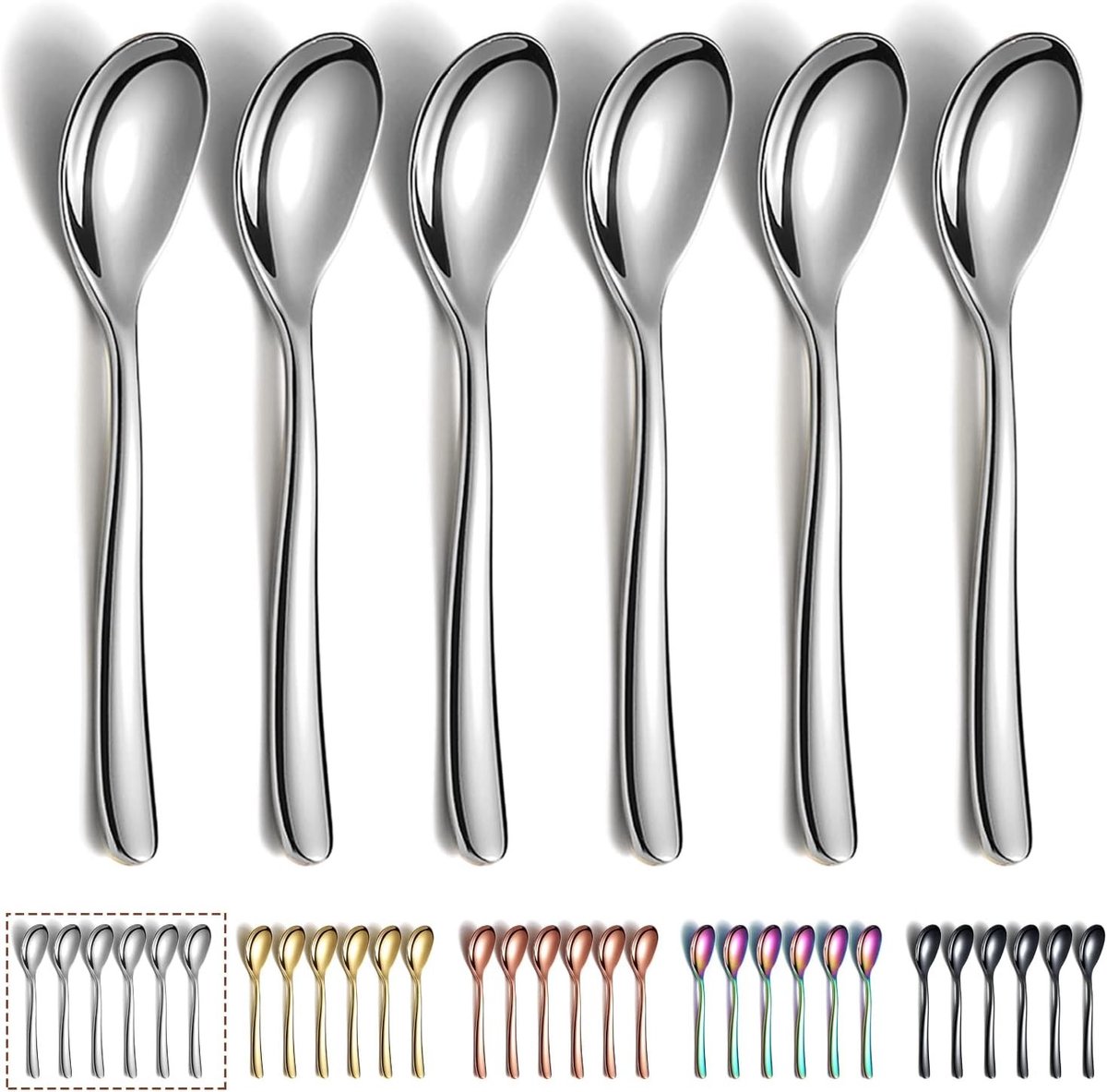 Set van 6 RVS Theelepels van 14 cm voor Koffie, Espresso en Dessert - Mini Lepels voor Feestjes, Vaatwasserbestendig