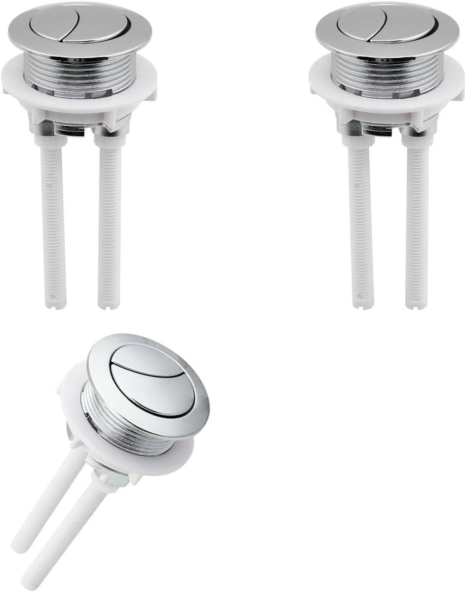 3 Stuks Dual Flush Drukknop Vervanging voor Toilet, 38 mm Ronde Toiletknoppen met Stangen, Geschikt voor Diverse Toiletten en Spoelbakken