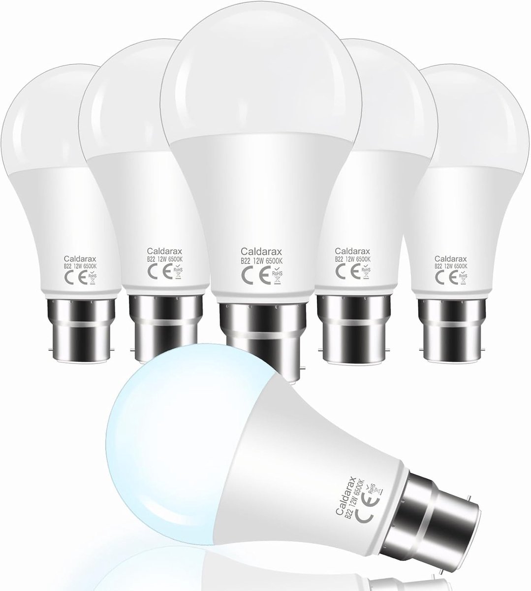 Set van 6 B22 A60 LED lampen, 12 W (vergelijkbaar met 100 W gloeilamp), koudwit 6500 K, 1200 lm, voor energiezuinige woningverlichting, B22 fitting, niet dimbaar