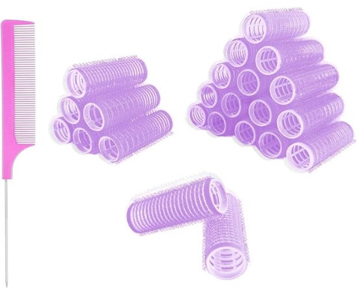 Haarkrulspelden Set - Haarrollers - Haar Krullen - Zonder Hitte - 23 Stuks - Paars