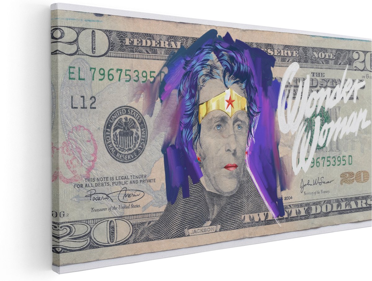 Artaza Canvas Schilderij Dollar Biljet - 160x80 cm - Groot - Wanddecoratie Wonder Woman - Muurdecoratie Modern - Schilderijen Op Canvas Popart