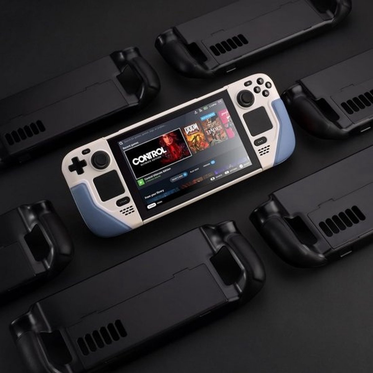 Kickstand beschermhoes voor Steam Deck - Stevig case met ingebouwde standaard - Crème/Blauw
