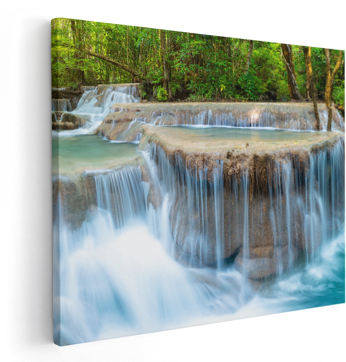 Artaza Canvas Schilderij Waterval In Het Bos In Thailand - 150x120 cm - Groot - Wanddecoratie Woonkamer - Schilderijen - Muurdecoratie