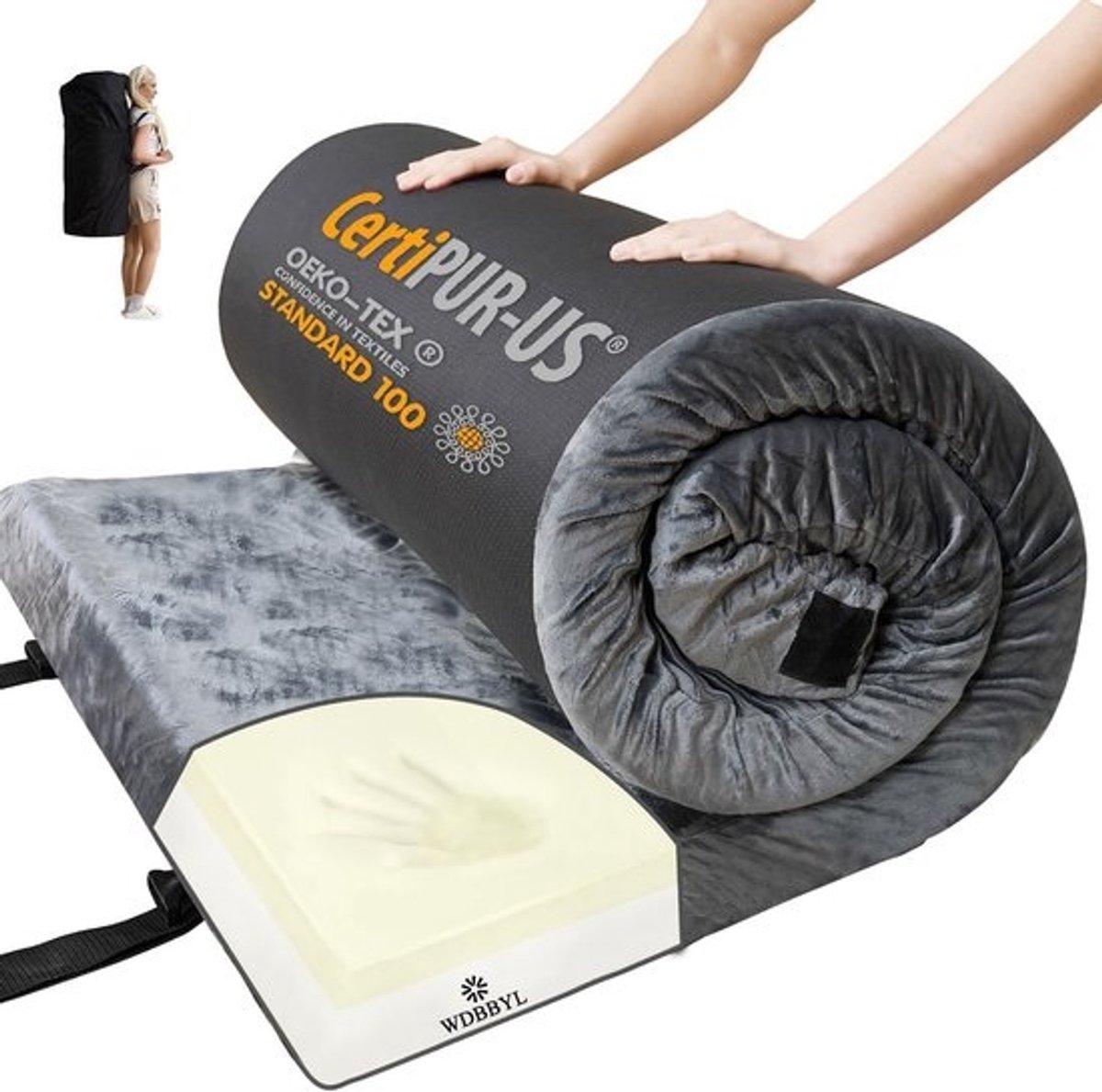 Tweepersoons Traagschuim Kampeer- en Logeer Matras, Waterdicht en Oprolbaar