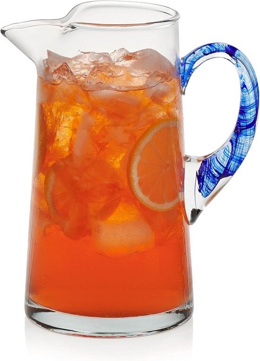 Glazen Kruik met Blauw Handvat - 2,9 Liter