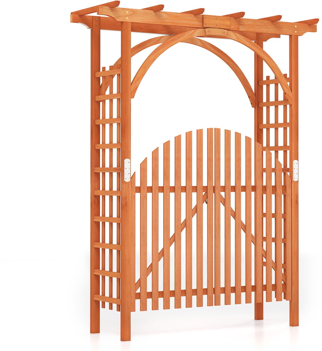 SureDeal® - Plantenbak - Rosenboog Houten Klimboog - Hangend Dak - Klimrek - Klimplanten Tuinboog Oranje - 161x60x216 cm - Oranje