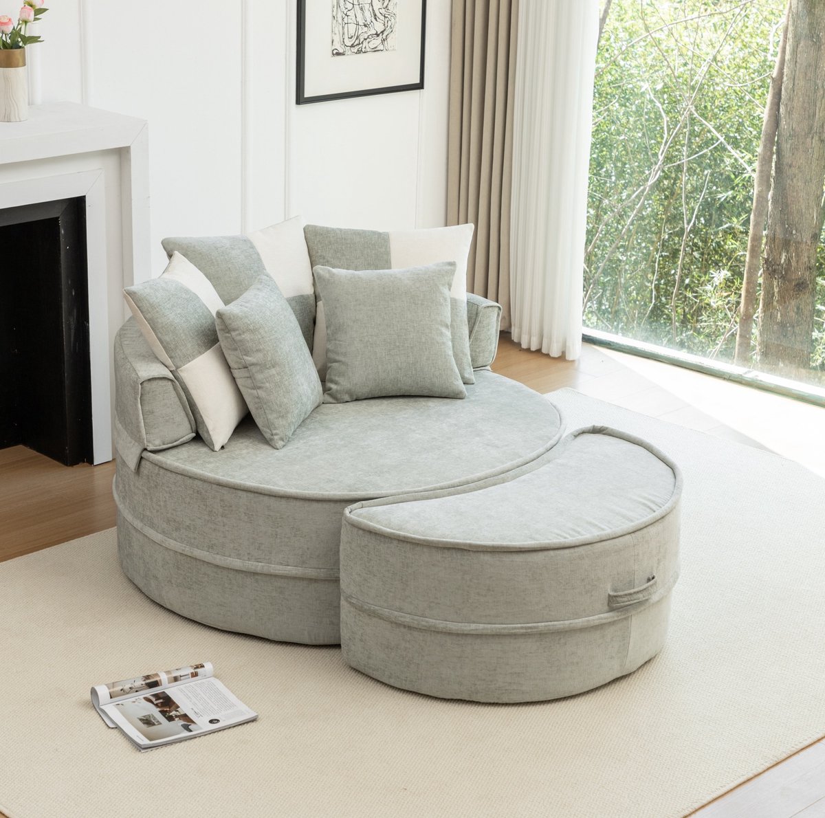 MODFU-Chaise Longue-Rond-5 Kussens-Ottomane-Mint Green-Modern