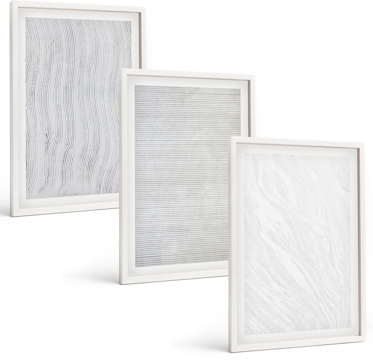 Wallfluent 3-Delige Schilderij Set - Heldere Structuren, Snaarpatronen Op Zand - 40 x 60 - Wanddecoratie - Muurdecoratie - Woonkamer - Moderne Wanddecoratie