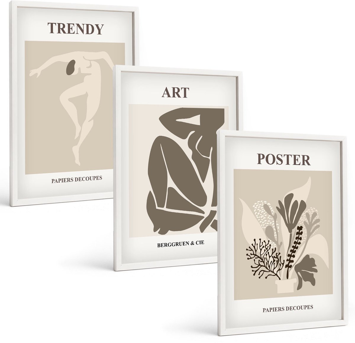 Wallfluent 3-Delige Schilderij Set - Mensfiguren Met Planten Van Henri Matisse - 40 x 60 - Wanddecoratie - Muurdecoratie - Woonkamer - Interieur Decoratie