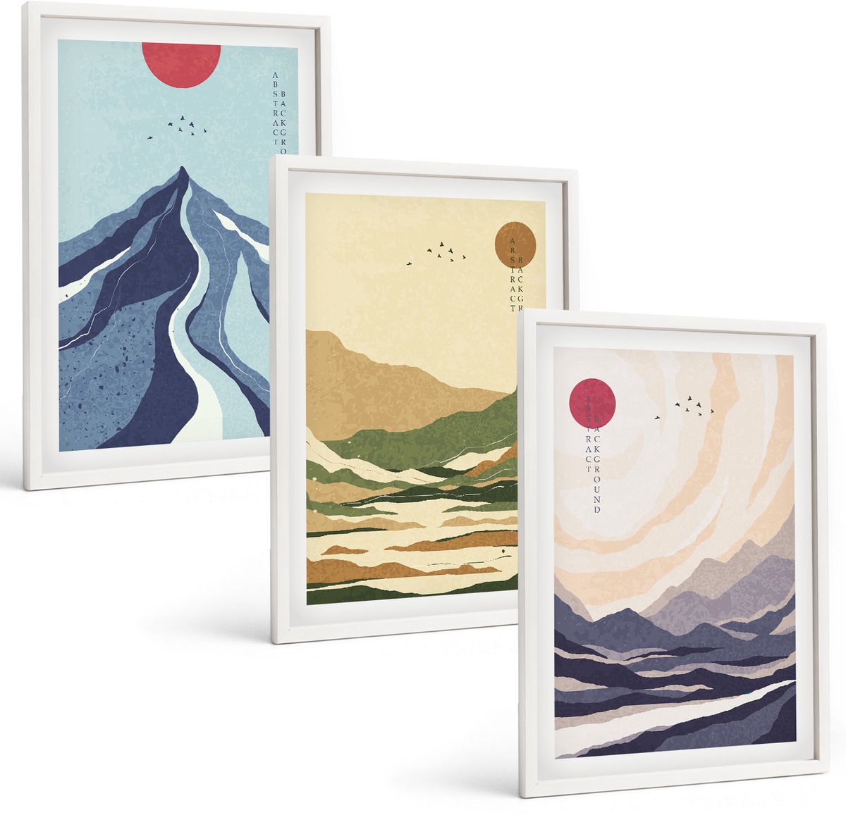 Wallfluent 3-Delige Schilderij Set - Bergen In Pastelkleuren In Japanse Stijl - 40 x 60 - Wanddecoratie - Schilderijen Set - Interieur - Moderne Wanddecoratie