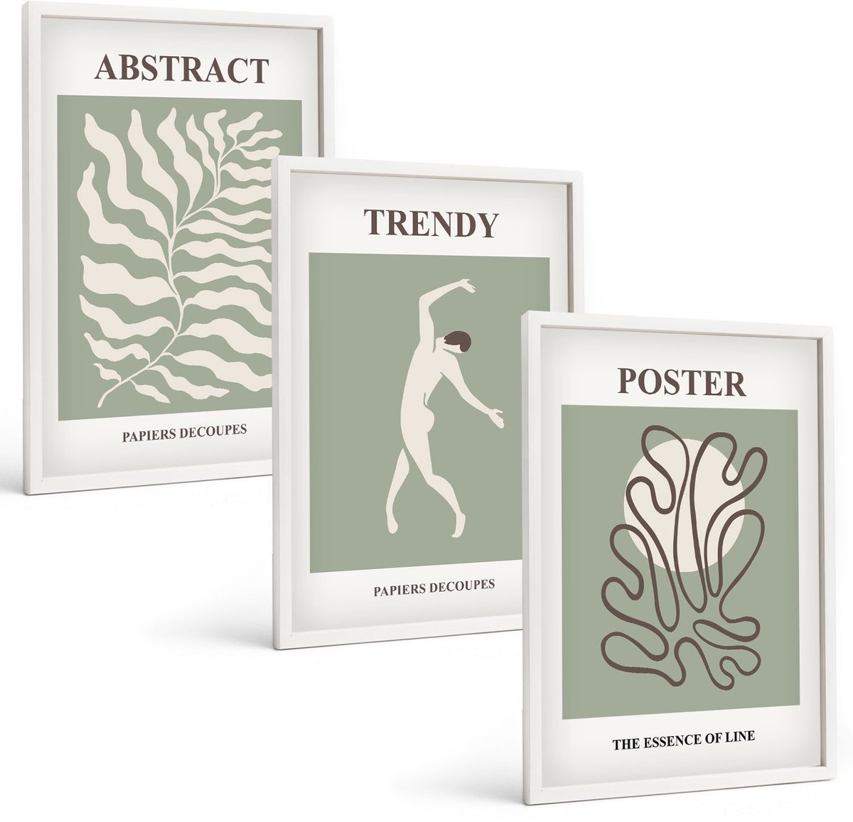 Wallfluent 3-Delige Schilderij Set - Plantenpatronen In Groene Tinten Van Henri Matisse - 40 x 60 - Muurdecoratie - Schilderijen Set - Woonkamer - Decoratieve Schilderijen