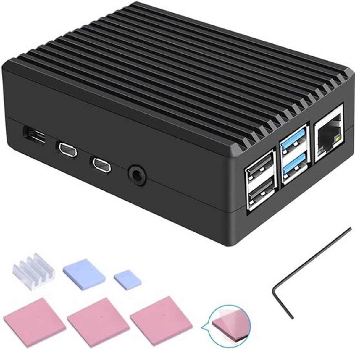 Raspberry Pi 4 Behuizing Aluminium met Passieve Koeling voor Model B - Zwart