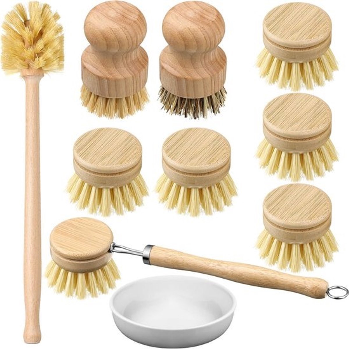 Houten afwasmopset bamboe met vervangbare koppen