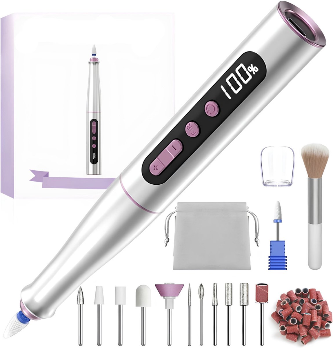 Lìon® Elektrische Pedicureset - Draagbaar en Oplaadbaar - Professionele Nagelvijl - Zilver - 21cm x 21cm x 168cm