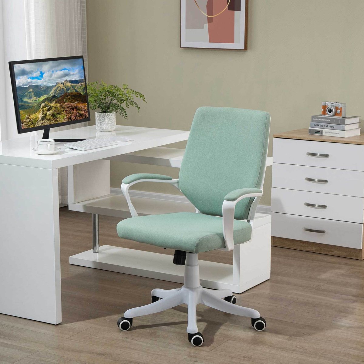 DESMIU Bureaustoel - Ergonomische Schrijfbureaustoel Met Wippenfunctie En Lendensteun - Voor Kantoor En Thuiswerkplek - Polyester - Groen