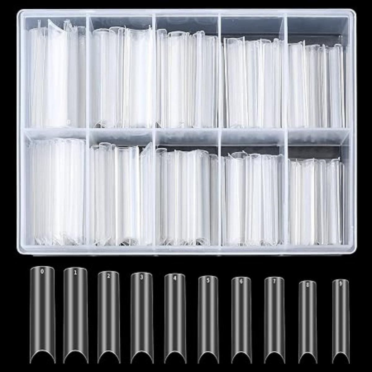 SSTRWGOOD 200 Stuks Nagelspitsen - Kunstnagels Tips in 10 Maten - Transparant & Extra Lang - Geschikt voor DIY Nagelstudio Gebruik - Plastic Nagelset - Afmetingen 13.5x10x3cm