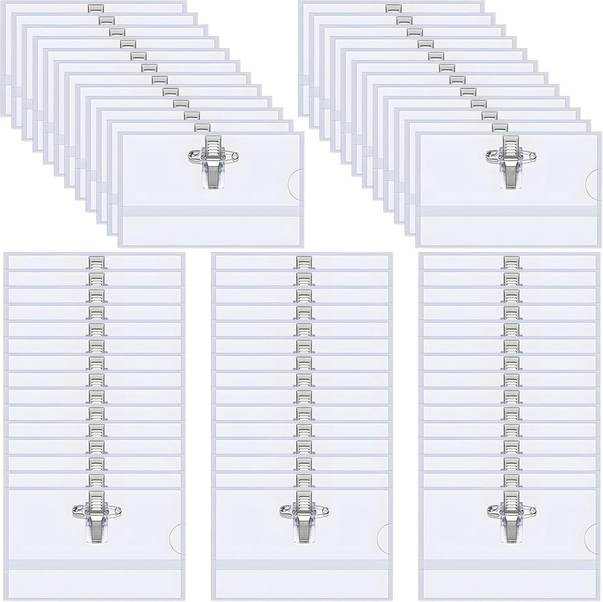 100 Stuks Naamlabels, 90 x 56 mm, Transparante ID Kaartenhouders met Clip en Speld, Perfect voor Scholen, Kantoor en Reizen